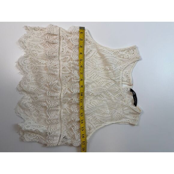 Zara Cream Lace Tiered Sleeveless Crop Top Boho Festival Summer Tank - Picture 4 of 6